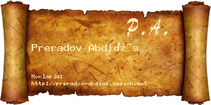 Preradov Abdiás névjegykártya
